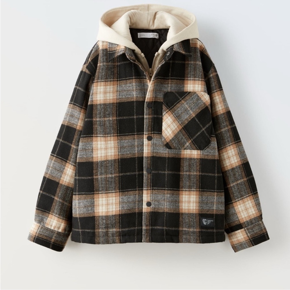 Zara boys Plaid Hooded Jacket with Pocket